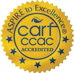CARF accredited seal for B. Riley House Cleveland treatment programs